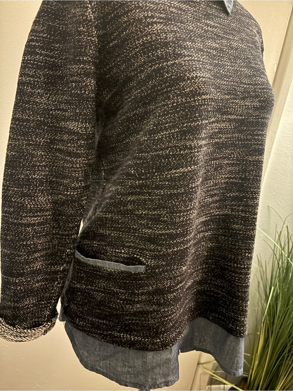 Ann Taylor Charcoal Marled Sweater with Blue Chambray Collar - Picture 5 of 13